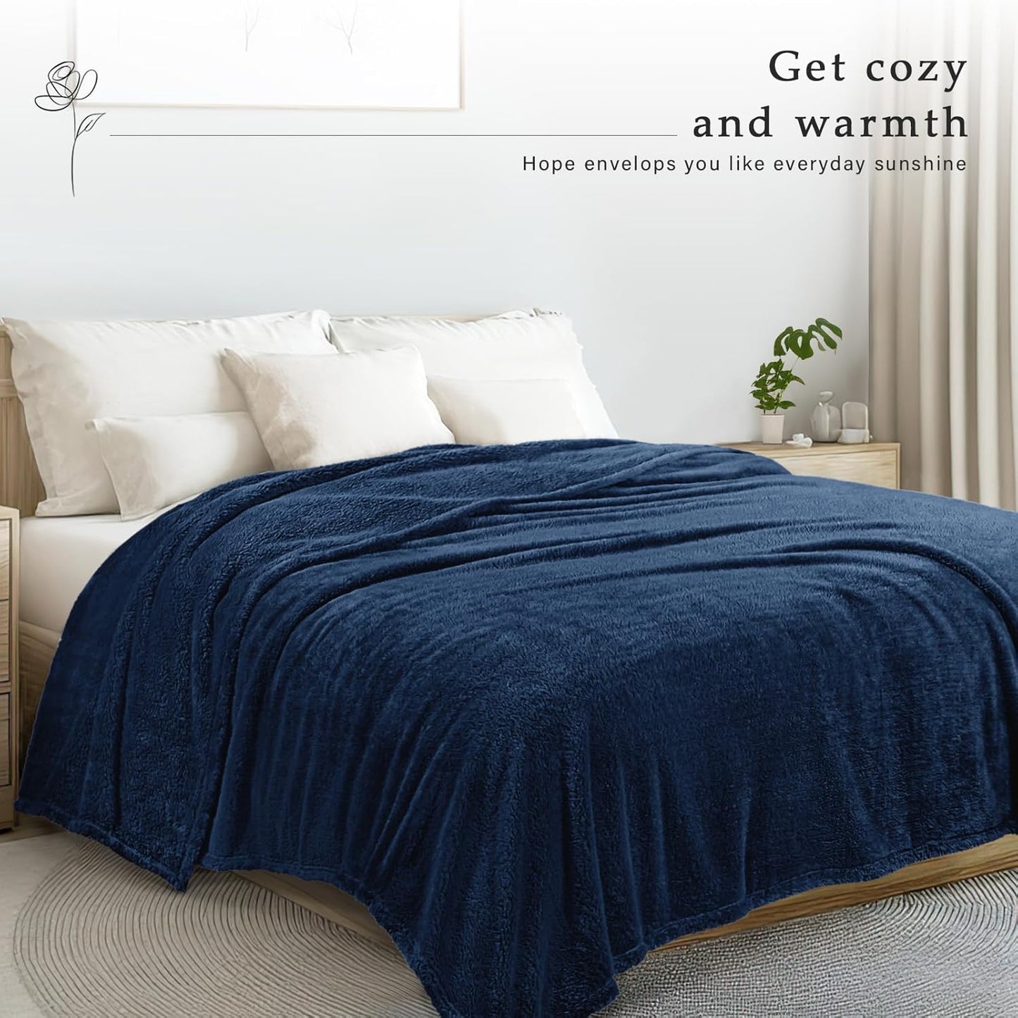 Exclusivo Mezcla Twin Size Flannel Fleece Blanket, Super Soft Velvet Plush Bed Blanket, Fuzzy Cozy and Warm for All Seasons, 60x80 Inches, Navy Blue