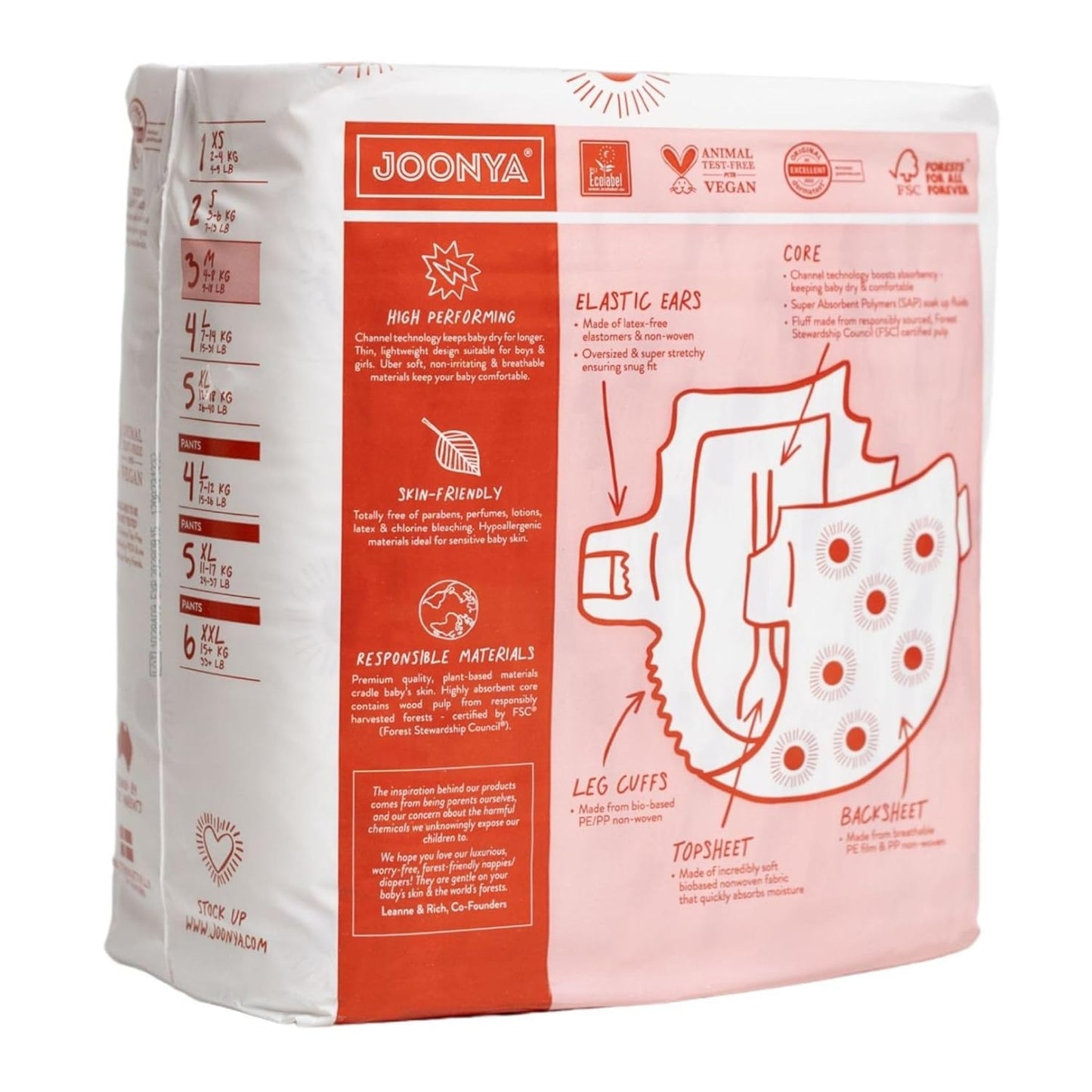 Joonya Baby Diapers, Size 1 XS (4-9 lb) - 1 Bag of 32 - New Range - NonToxic, Eco-Friendly, Ultra Slim, Overnight Use - Made in Denmark