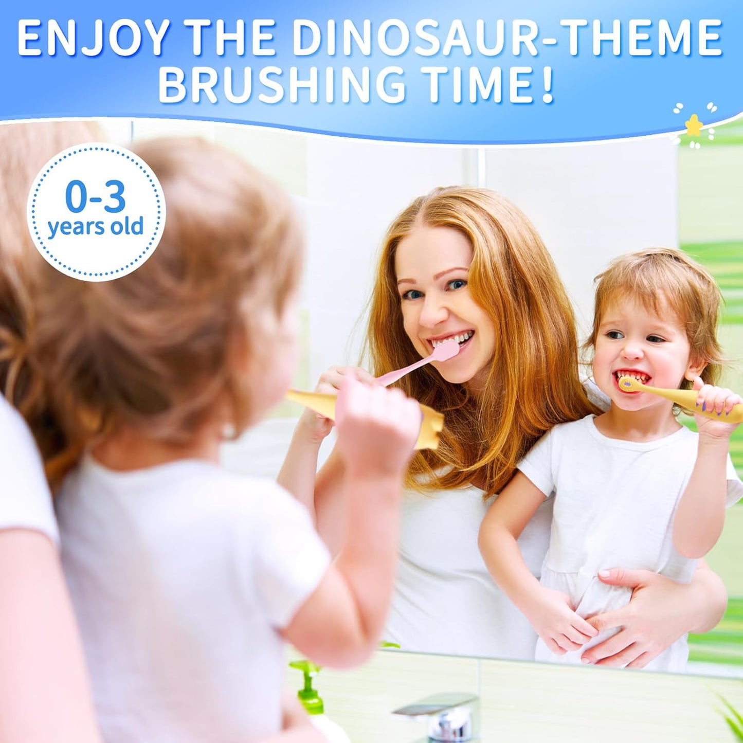 Toothbrush for Toddlers 1-3,Infant to Toddler Training Tooth Brush,Extra Soft Baby Toothbrushes Cleans Baby Sensitive Teeth Non-Slip Grip, Cute Dinosaur Kids Toothbrush for Boys Girls 2 Pack