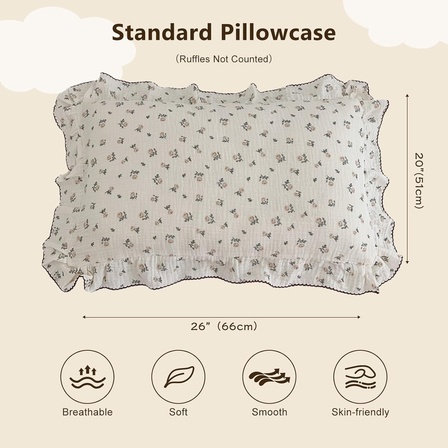 BuLuTu Cotton Muslin Kids Toddler Pillowcase with Cute Rose Flowers Super Soft Standard Nursery Pillowcase for Boys,Girls,Bedding Decor Machine Washable, Durable Pillowcase,1 Piece