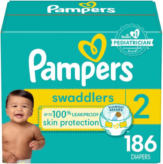 Pampers Baby Diapers - Swaddlers - Size 2, 186 Count, Ultra Absorbent Disposable Infant Diaper