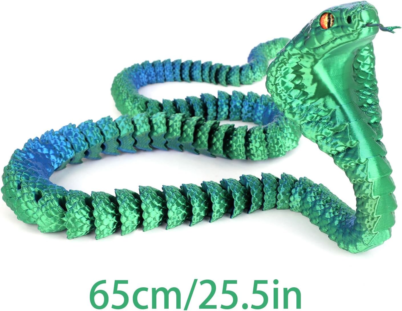 25" 3D Printed Snake, 3D Printed Fidget Animals,3D Crystal Snake Flexible Joints Home Decor Executive Desk Toys,Home Office Decor Executive Desk Toys for Autism/ADHD (Black (Blue)