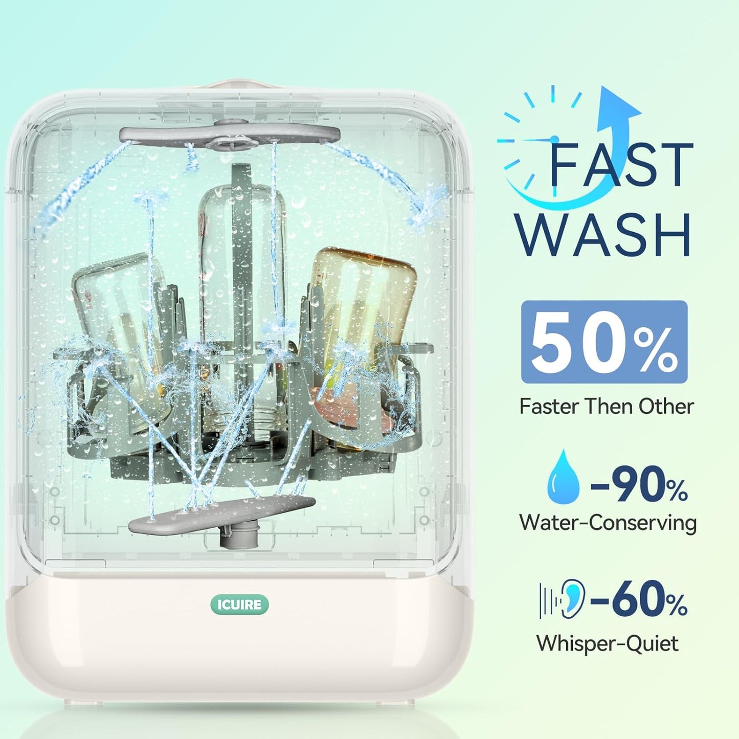 ICUIRE Baby Bottle Washer, Sterilizer & Dryer Pro, Newborn Essential for Parents One-Hand Operation, 4 Sterilize Modes for Baby Stuff, 3.2L Water Tank for Clean Bottles, Pump Part &Pacifiers, Baby Toy