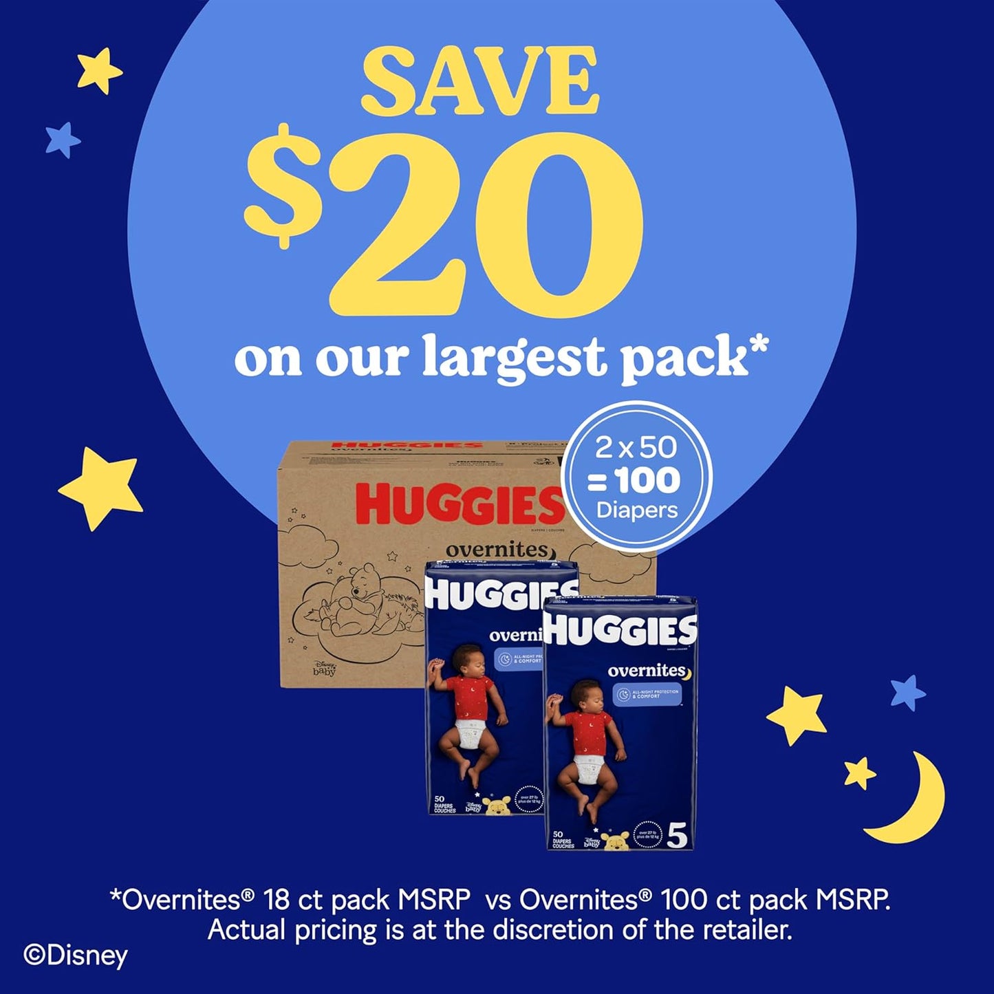 Huggies Overnites Size 4 Overnight Diapers (22-37 lbs), 58 Ct, Packaging May Vary