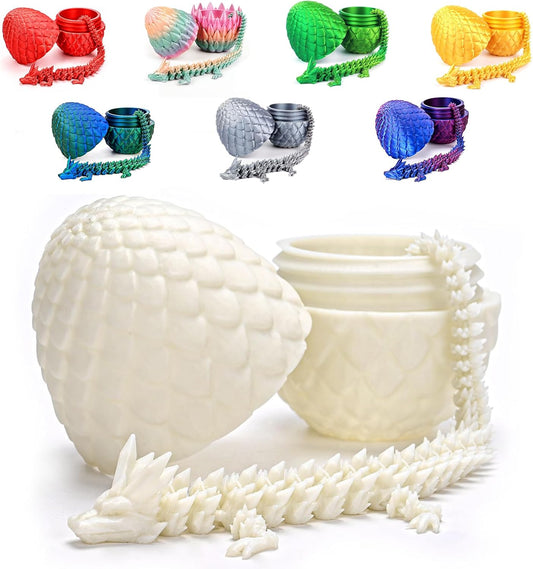 12inch Dragon Egg, Year of The Dragon, 3D Printed Dragon, Executive Desk Toys, Articulated Dragon, Fidget Toys Gifts for Graduates Students Teachers Adults (White)