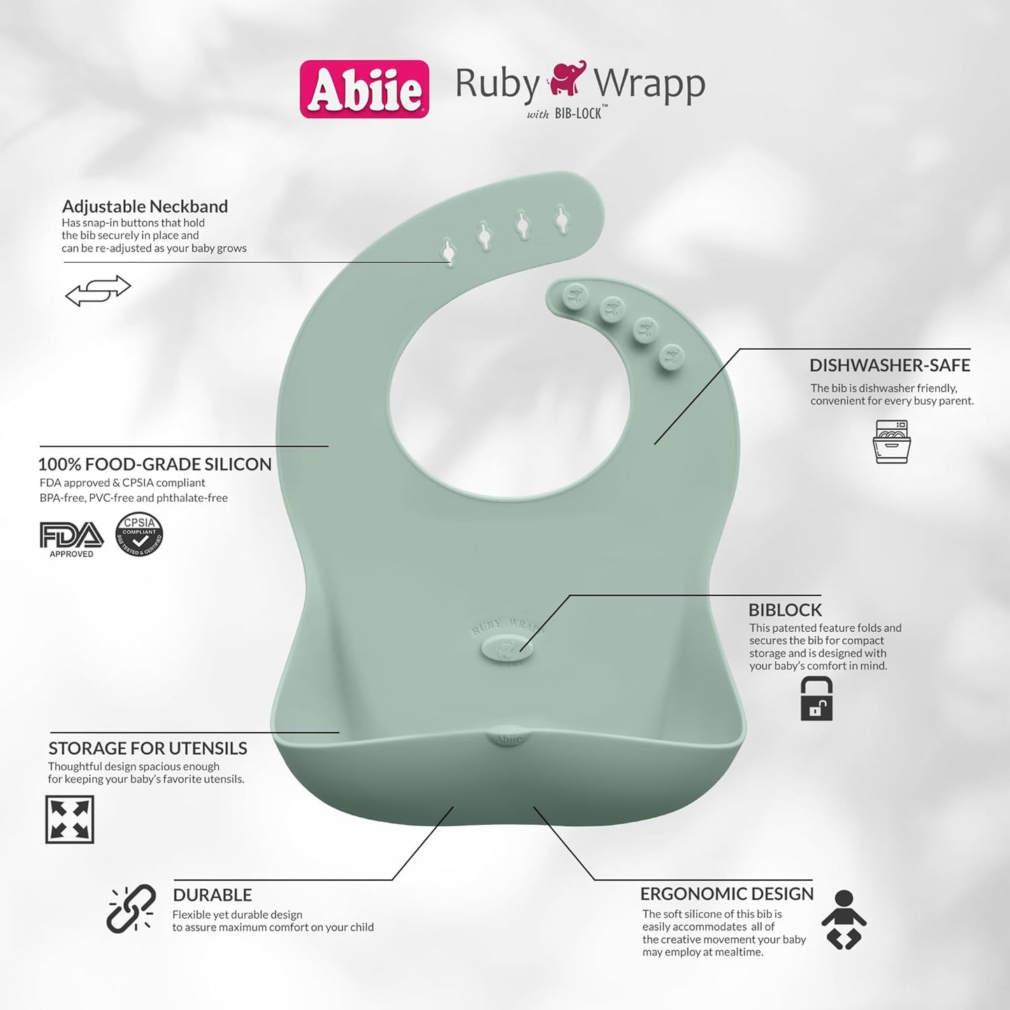 Abiie Ruby Wrapp Silicone Bibs for Babies with Front Pocket - Waterproof Bib - Stain Resistant - Silicone Toddler Bibs