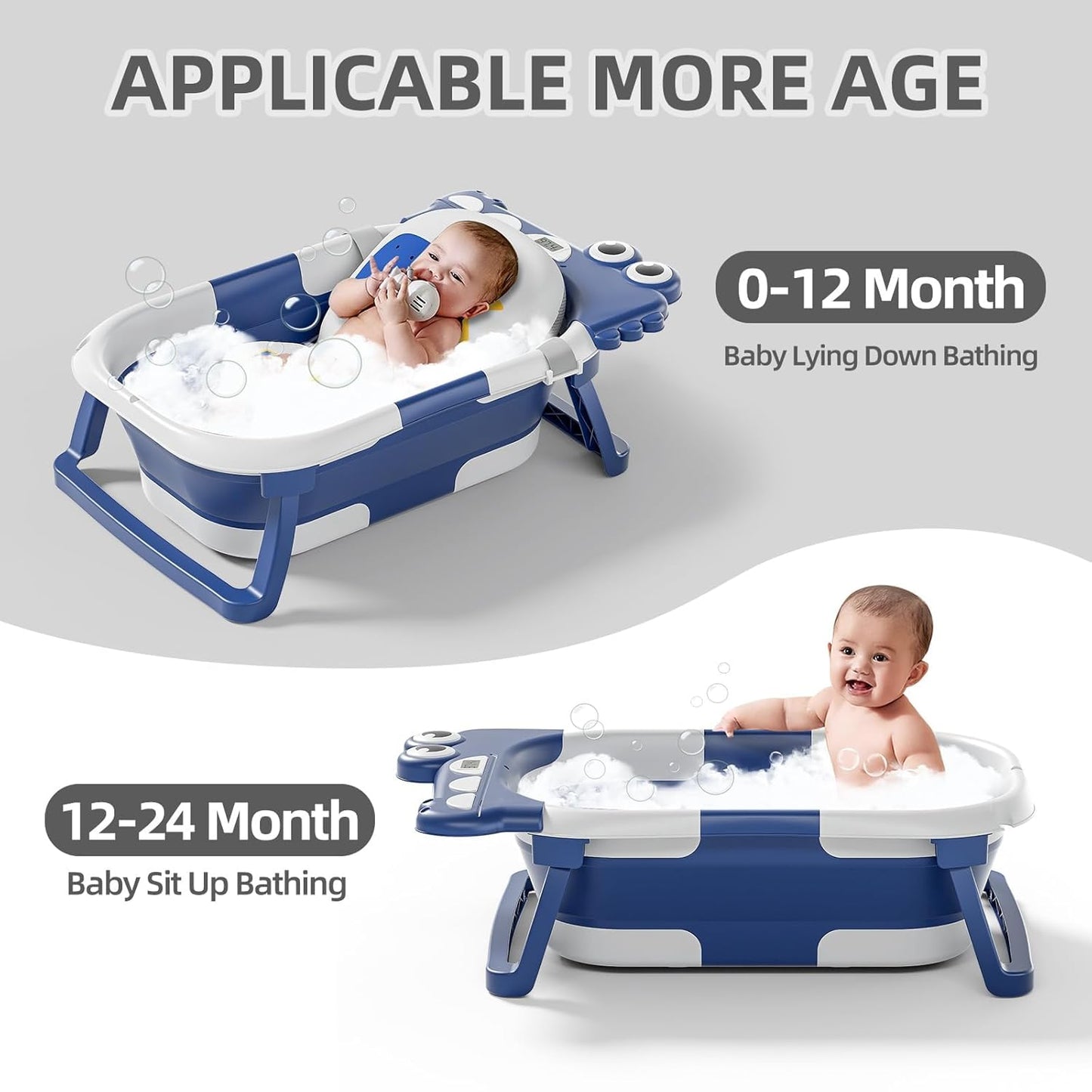 TPN Collapsible Baby Bathtub, Baby Bath Tub with Soft Cushion & Real-Time Thermometer, Baby Bathtub Infant to Toddler Tub (0-36 Months), Portable Newborn Travel Bath tub