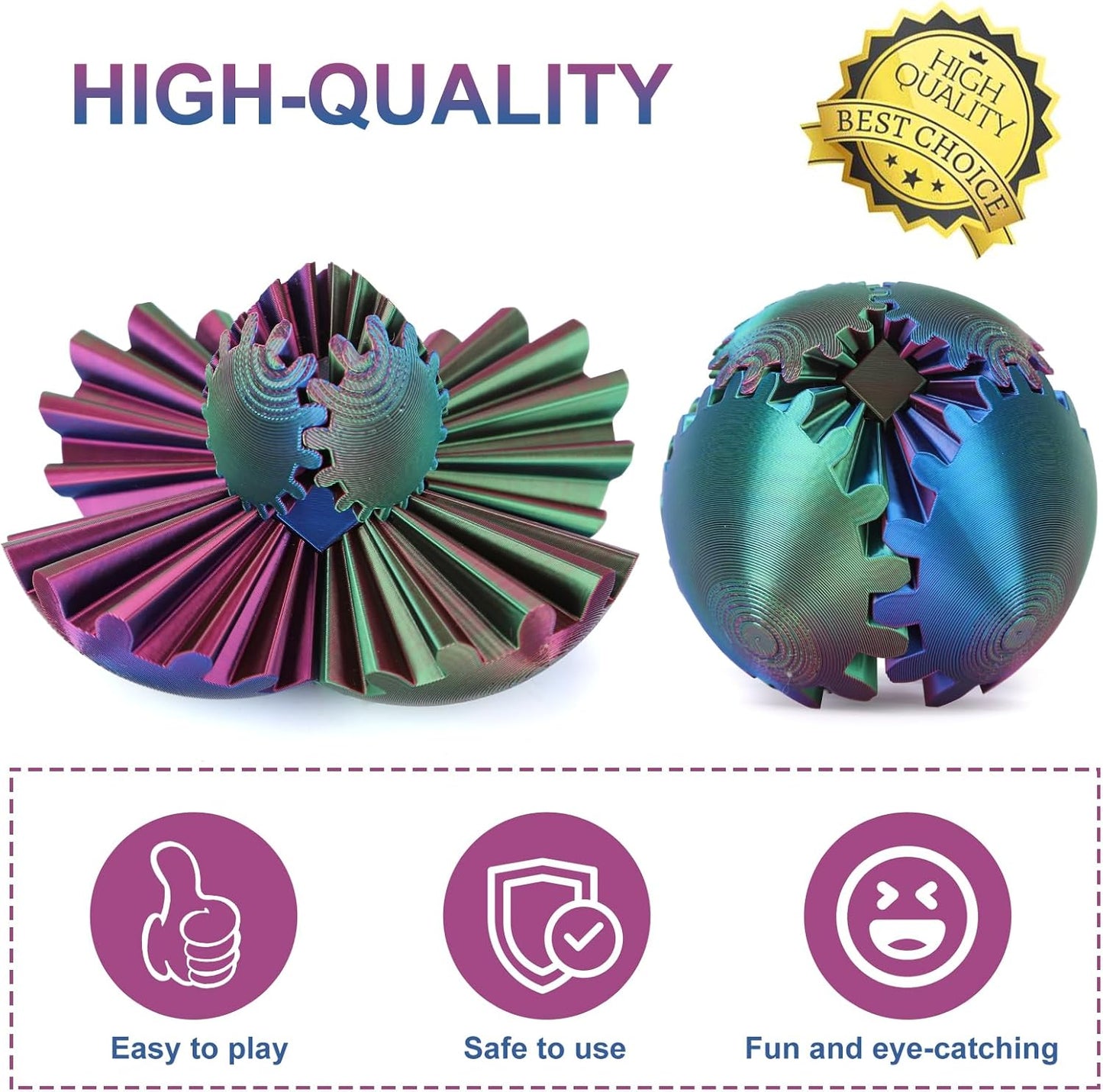 Gear Ball, Gear Sphere, 3D Printed Gear Ball Spin Ball Cube Fidget Toys GearSphere Ball, Stress Ball, Gear Sphere Desk Toy, Fidget Ball, Gear Toy for Stress and Anxiety Relaxing (Laser Color A)