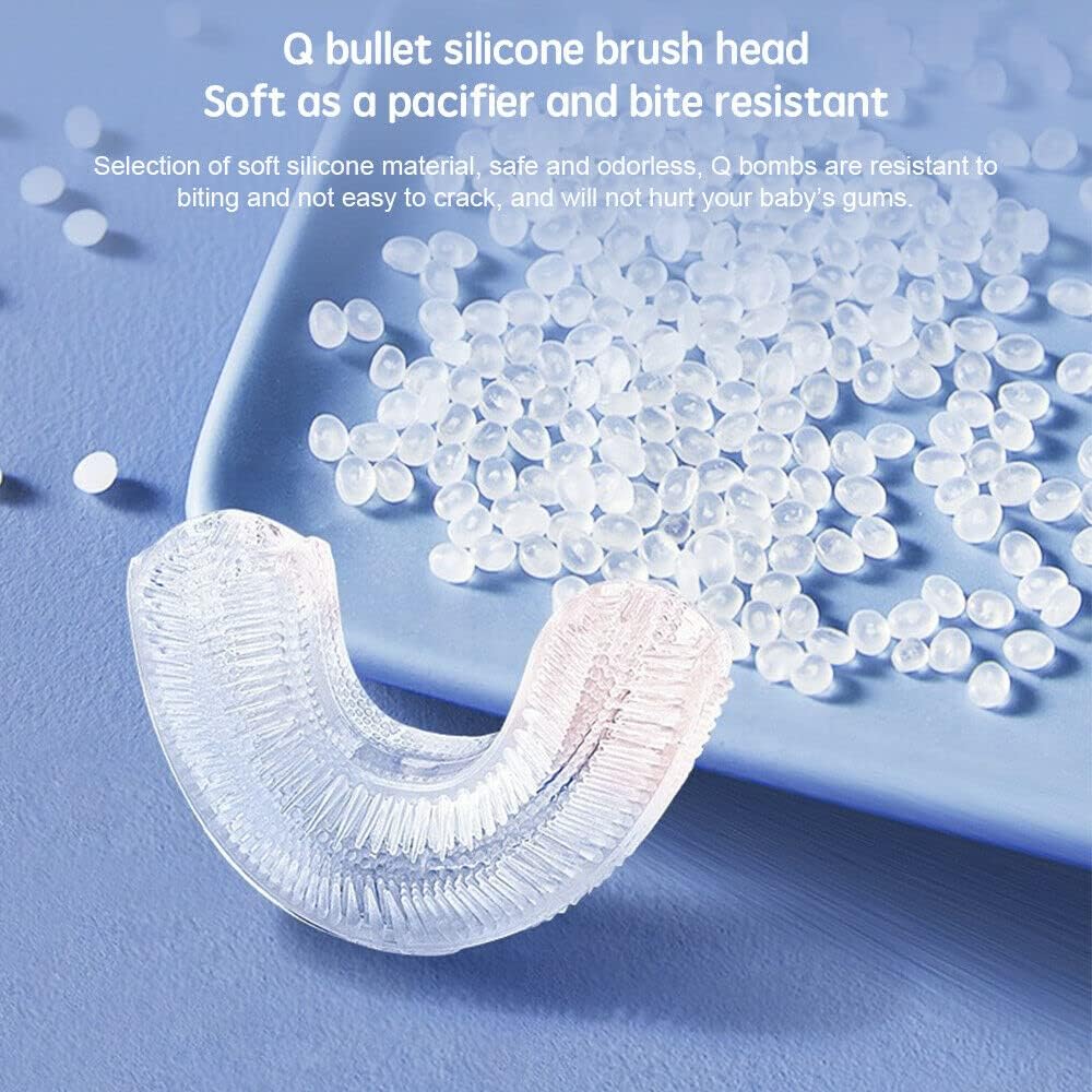 Kids Electric Toothbrush，U Shaped toddler Toothbrush Waterproof Battery Powered 360 Automatic Sonic u shaped Toothbrushes for 2-7 Years Old for Boys Girls，with 2 Replacement Brush Heads（Pink）