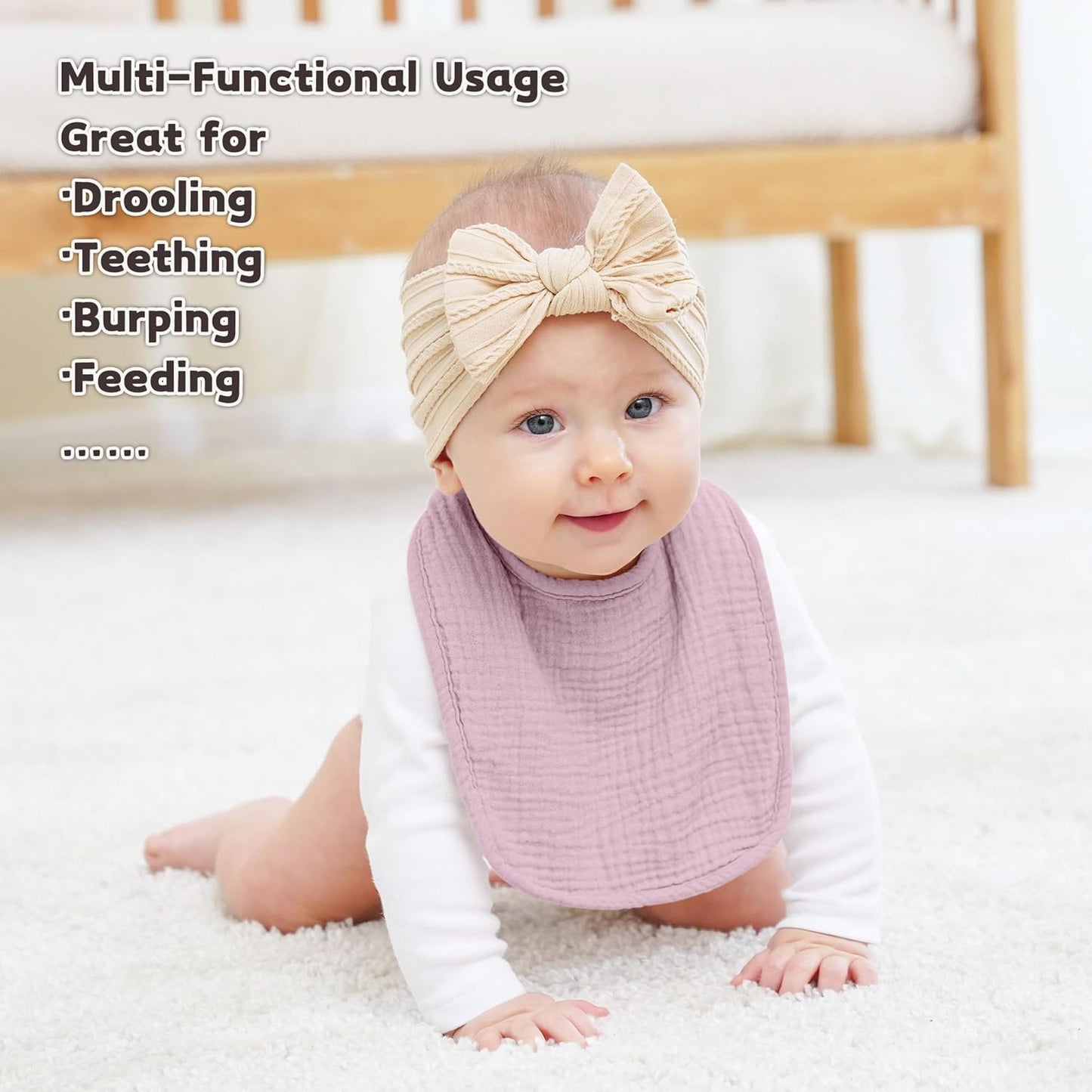 Susurration Muslin Baby Drool Bibs 10Pack Soft Square Adjustable Bandana Bibs for Unisex Baby Girls & Boys