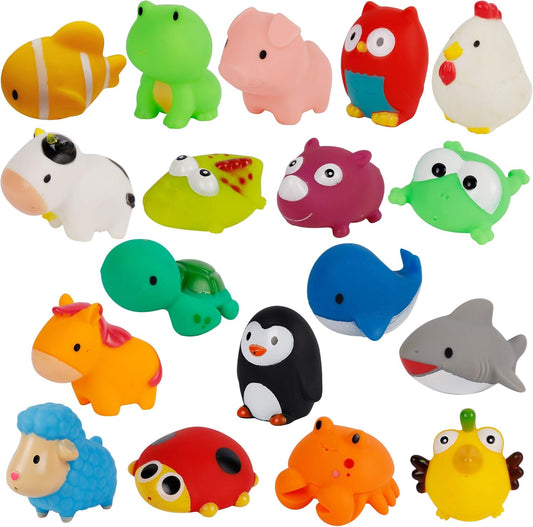 Set of 18 Animals Bath Squirters Toy Set for Toddler, Colorful Assorted Sea Animals Flower Floating Bathtub Squirter Toys for Baby Shower Bath Tub Pool (Animal)
