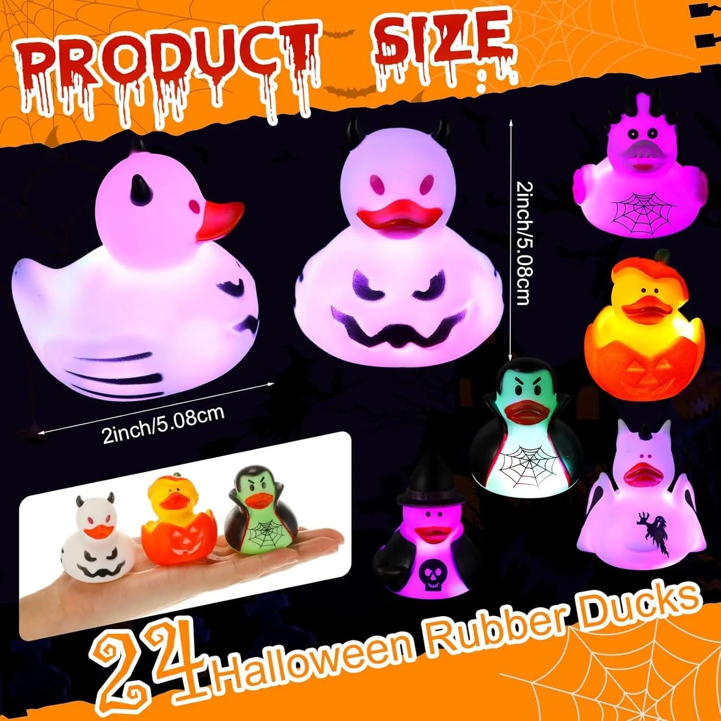 Halloween Rubber Duckies in Bulk Glow in The Dark Rubber Ducks Light up Halloween Mini Duckies Bath Toys for Halloween Party Favor Decor Pool Bathtub Baby Shower Toy Gifts for Kids(48)