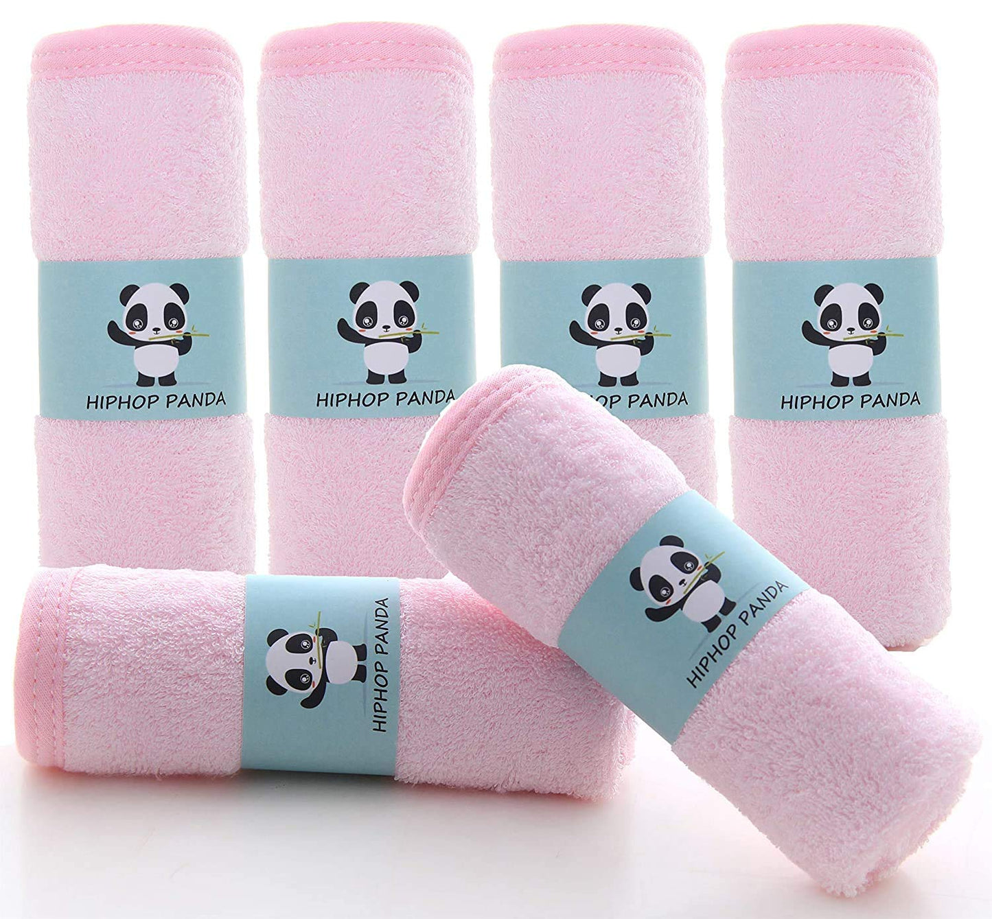 HIPHOP PANDA Baby Washcloths, Rayon Made from Bamboo - 2 Layer Ultra Soft Absorbent Newborn Bath Face Towel - Reusable Baby Wipes for Delicate Skin - Pink, 30 Pack