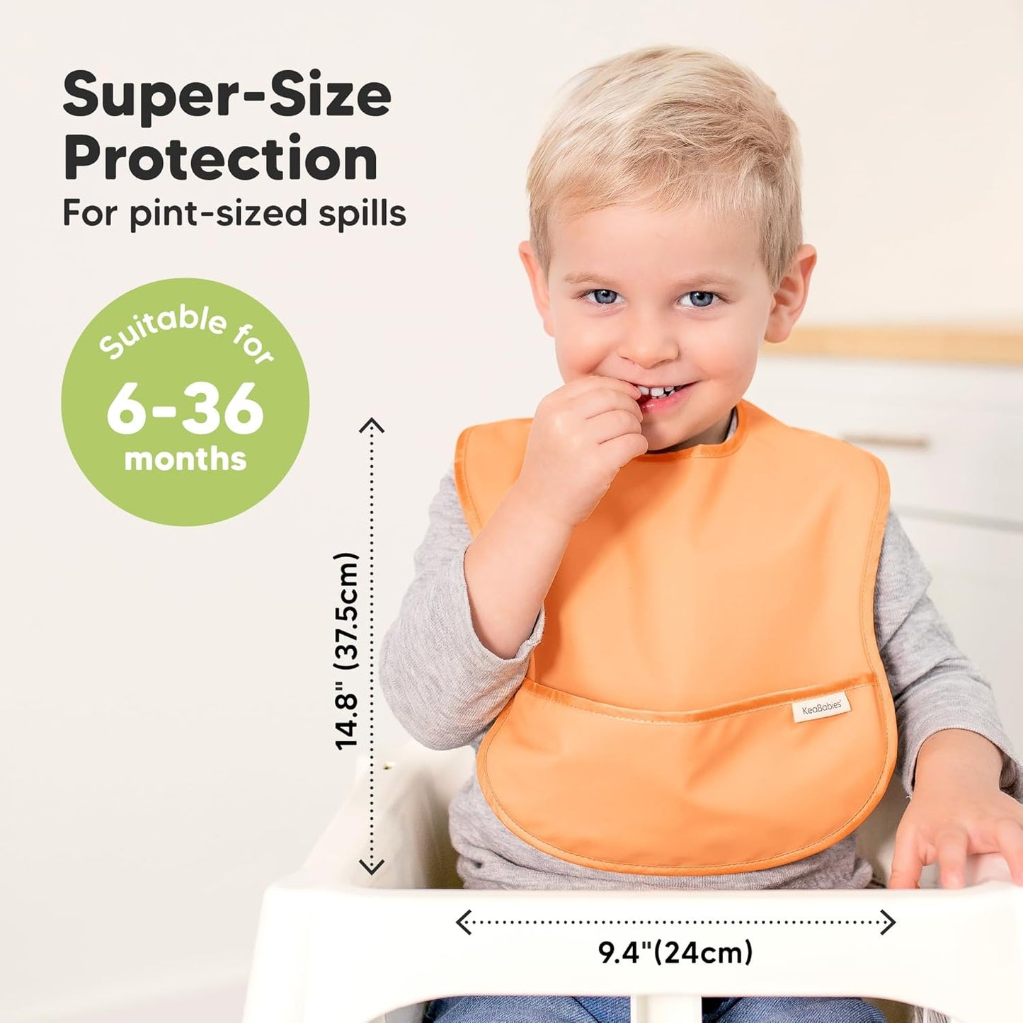 3-Pack Waterproof Baby Bibs for Eating - Lightweight Toddler Feeding Bibs with Large Food Catcher, Mess Proof, Food-Grade Baby Eating Essentials, Easy to Put On & Clean (Basics)