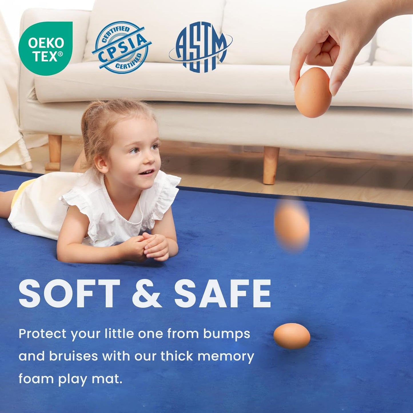 Baby Play Mat for Floor,1.3" Thick Memory foam Tummy Time Mat for Toddlers,Infants,kids,Water-Repellent Soft Nursery Rug ,79"×79" Extra Large Non Slip for Crawling&Yoga,Tatami Style for Living Room(Royal Blue)