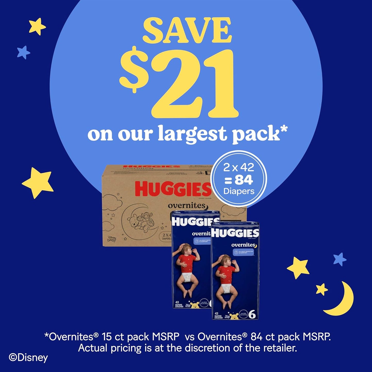 Huggies Size 6 Overnites Baby Diapers: Overnight Diapers, Size 6 (35+ lbs), 84 Ct (2 Packs of 42), Packaging May Vary