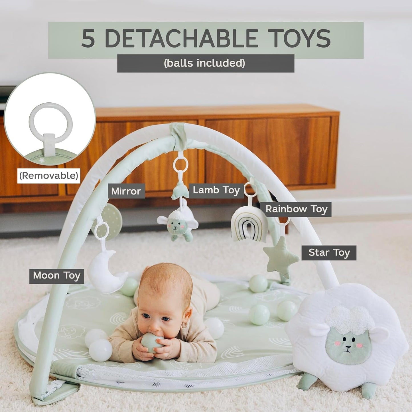 6-in-1 XL Play Mat & Play Gym, Baby Gym, Baby Activity Gym, Sensory Exploration and Motor Skill Development Toys (Sage)