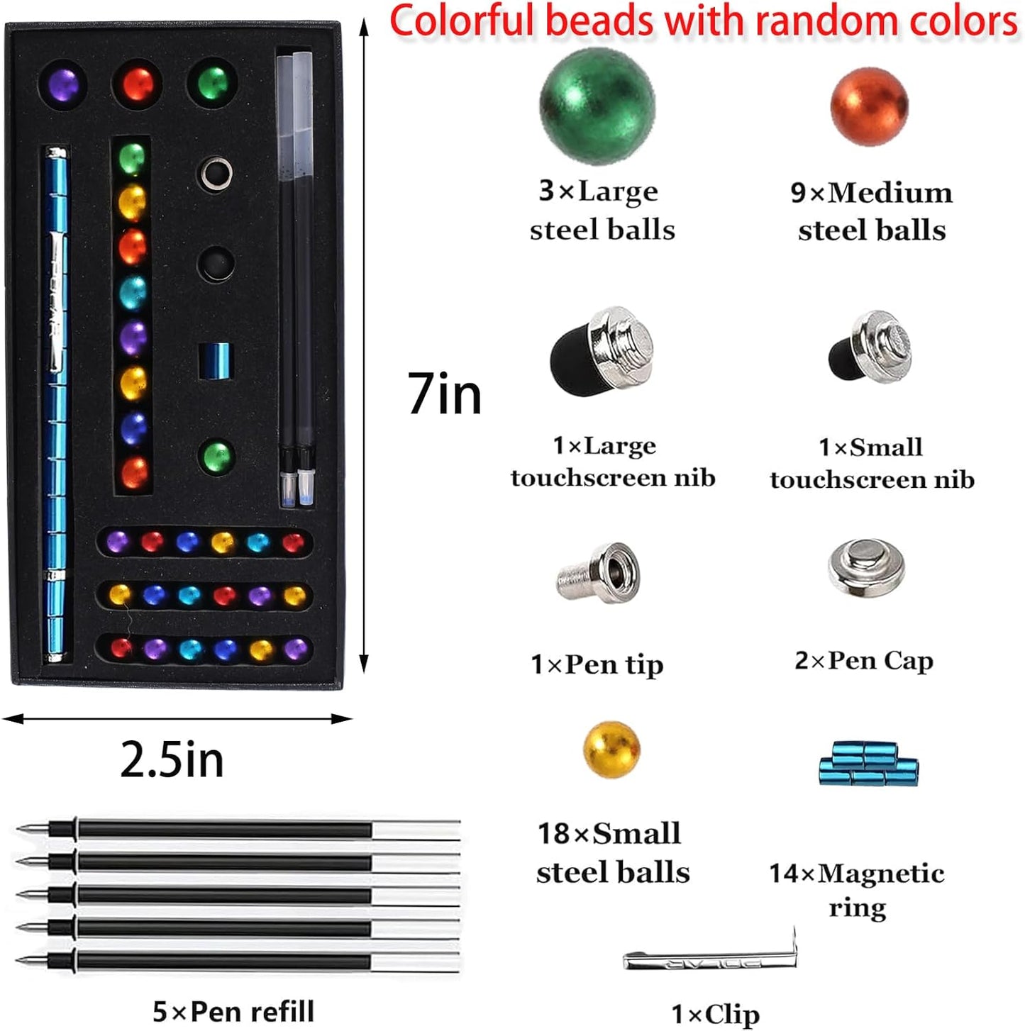 Fidget Pen,Magnetic Pen， Decompression Magnetic Toy Pen，Magnet Pen Fidget Toy Relieve Pressure Novel Toy Gift for Kids or Friends! (Big Colored Bead Blue)