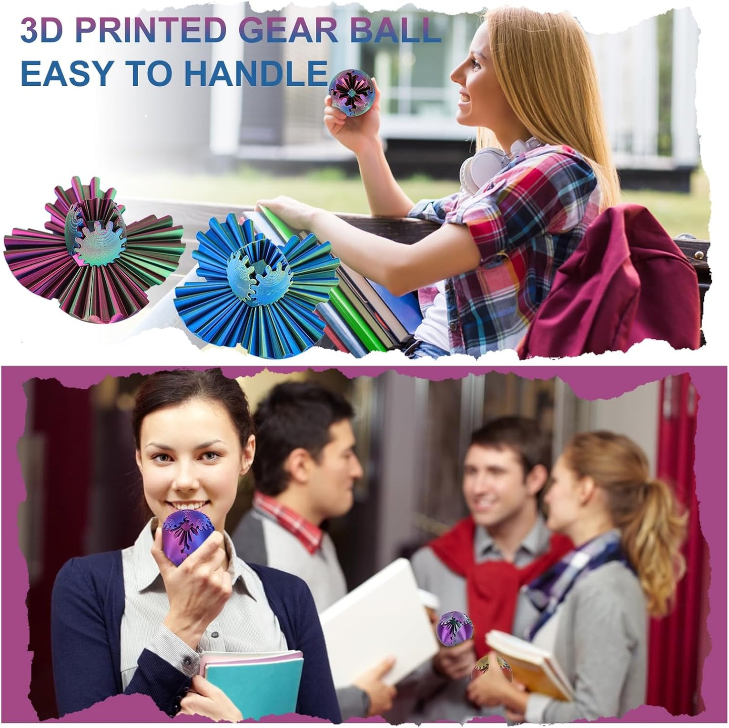 Gear Ball, Gear Sphere, 3D Printed Gear Ball Spin Ball Cube Fidget Toys GearSphere Ball, Stress Ball, Gear Sphere Desk Toy, Fidget Ball, Gear Toy for Stress and Anxiety Relaxing (Laser Color G)