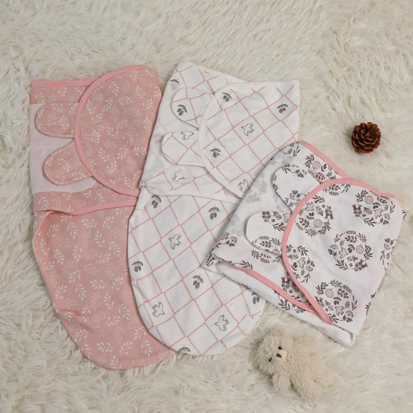 Baby Swaddle Sacks, 3-Pack Newborn Organic Cotton Swaddle Wrap, Adjustable Swaddling Blankets, Nursery Swaddling Essentials for Newborn 0-3 Months, Infant Shower Items Gift (Birds & Branches)