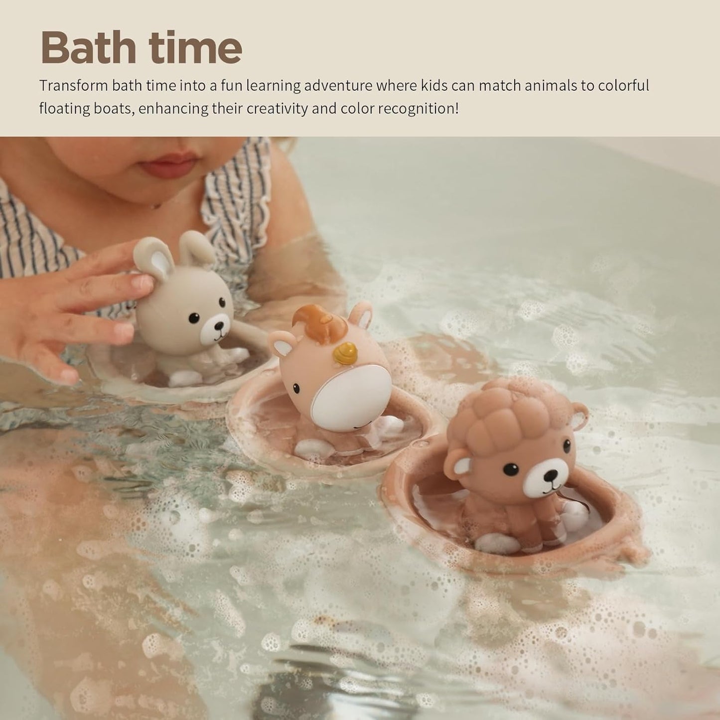 Nueplay Bathtub Toys for Toddlers 18M+，Baby Bath Toys with Animal Finger Puppets，Stackable Boat Train，Gift for Baby & Toddlers Set of 6