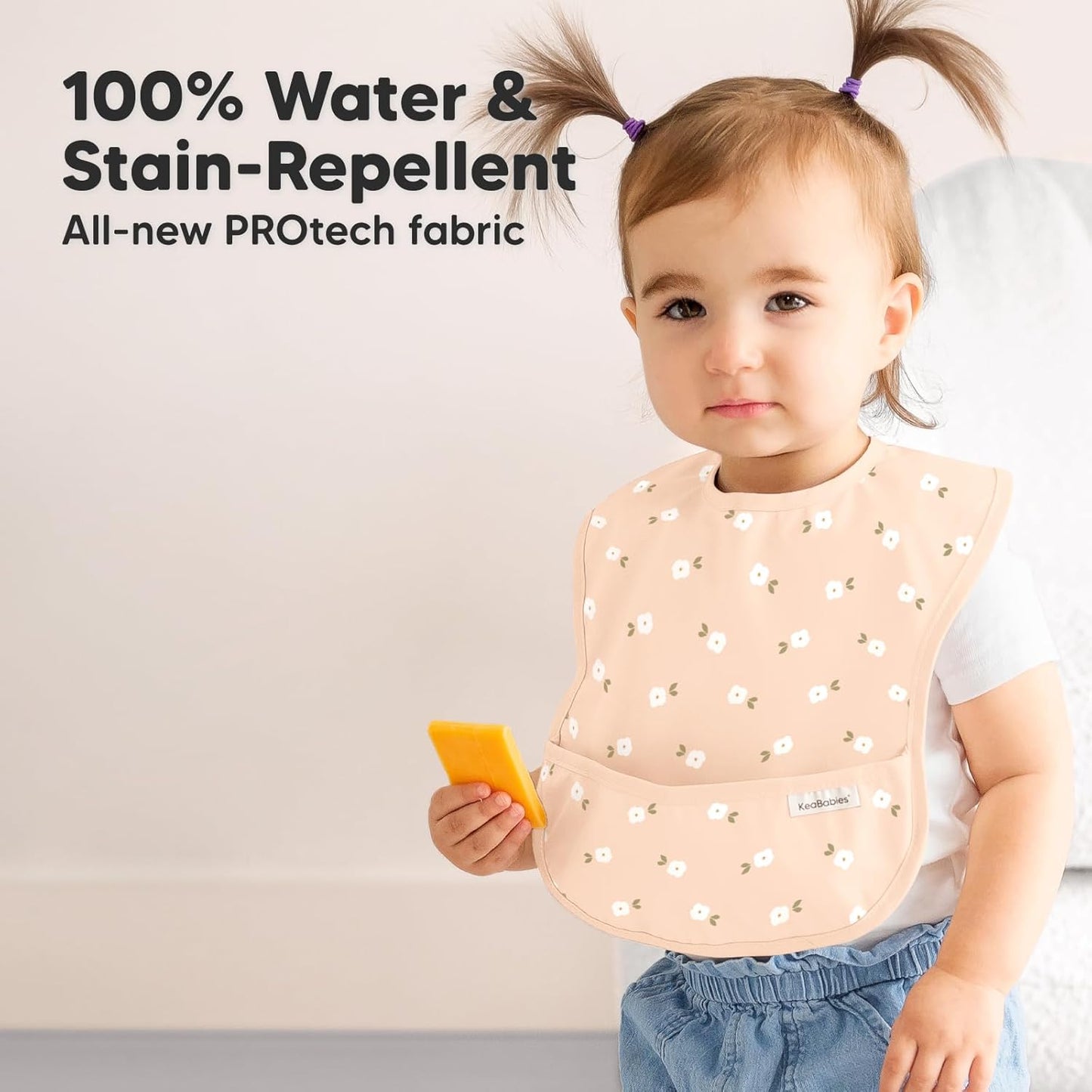 3-Pack Waterproof Baby Bibs for Eating - Lightweight Toddler Feeding Bibs with Large Food Catcher, Mess Proof, Food-Grade Baby Eating Essentials, Easy to Put On & Clean (Bloom)