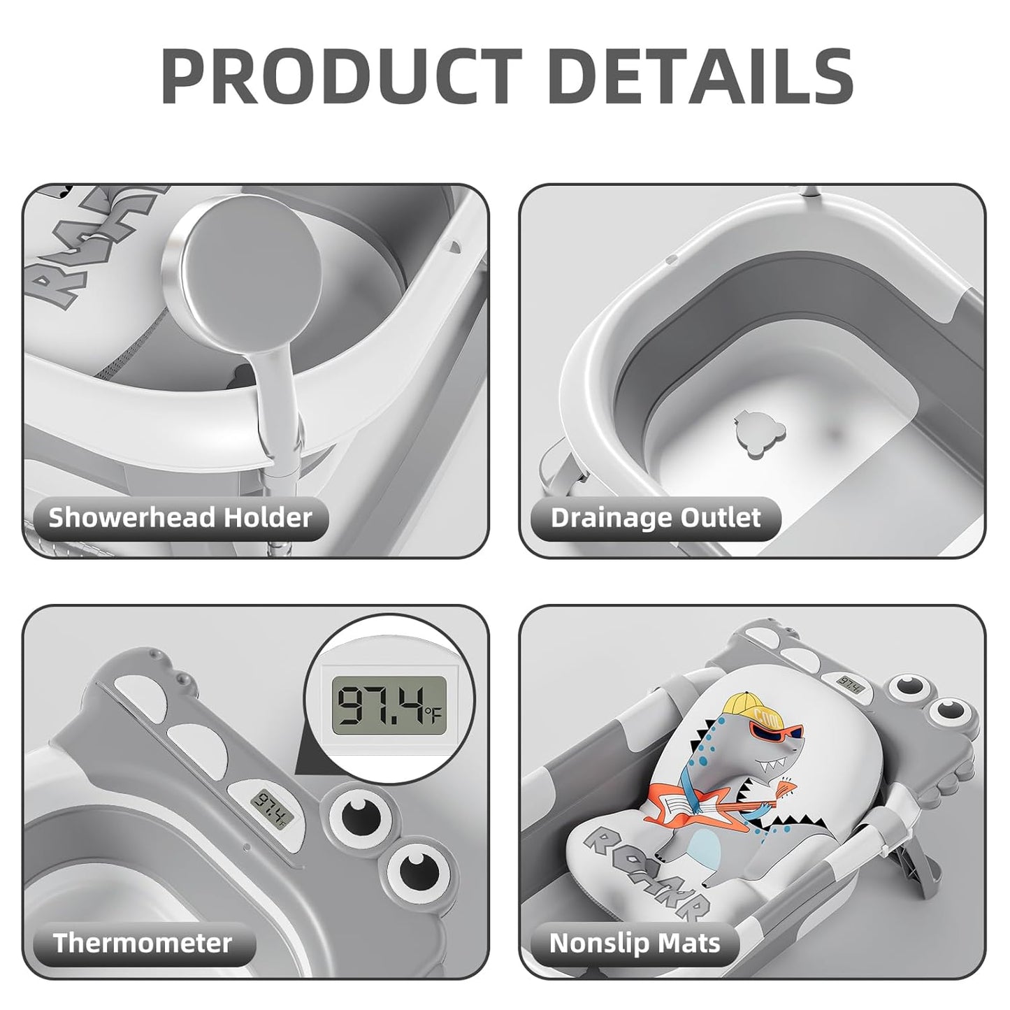 TPN Collapsible Baby Bathtub, Baby Bath Tub with Soft Cushion & Real-Time Thermometer, Baby Bathtub Infant to Toddler Tub (0-36 Months), Portable Newborn Travel Bath tub