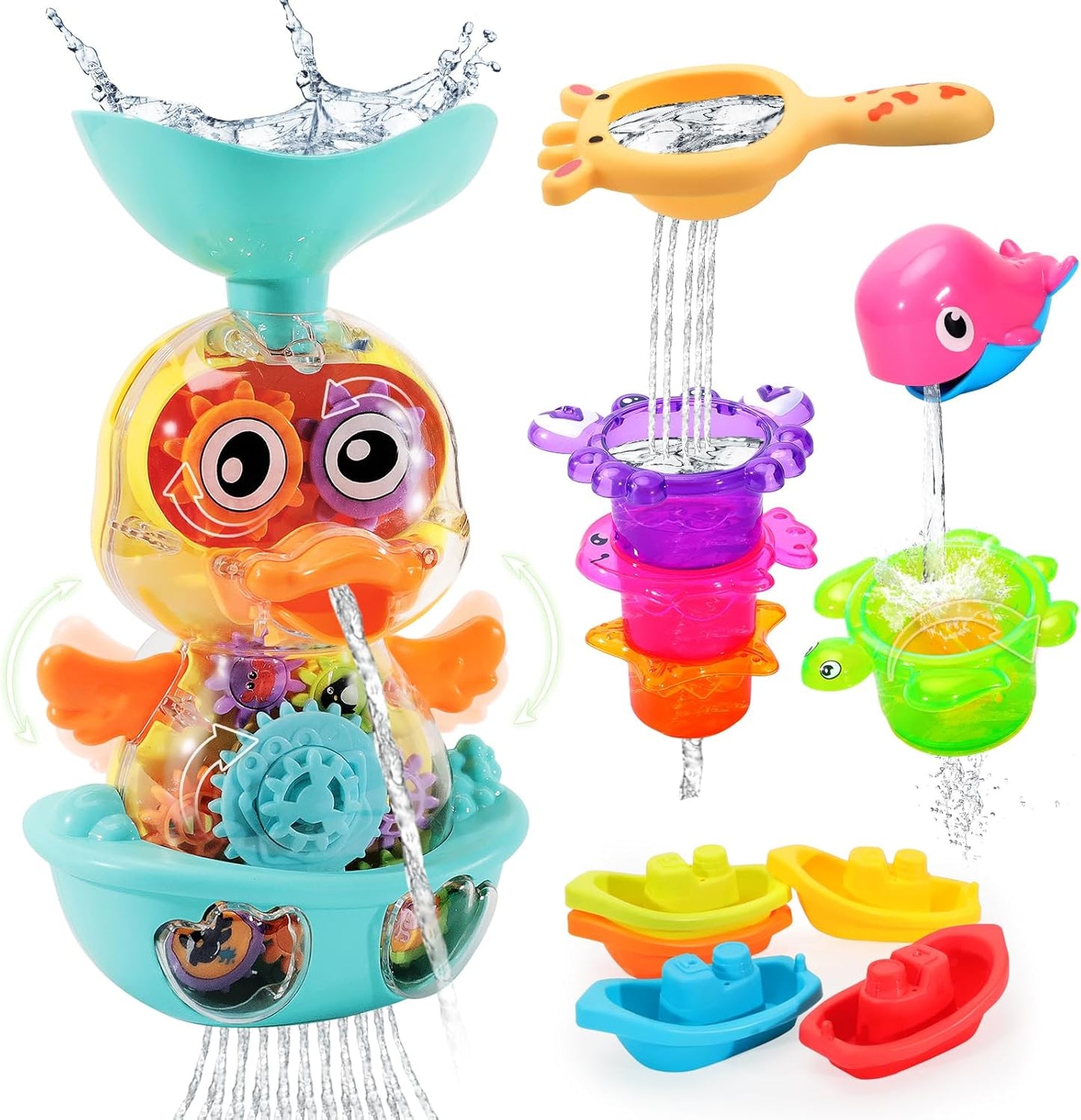 Bath Toys for 12 24 36 Months Babies, Bathtub Toys for Toddlers Kids Ages 1-3, 4-8, Waterfall Bath Toys for Boys and Girls, Small
