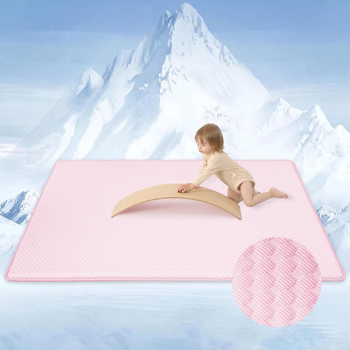 Baby Play Mat for Summer, 1.3 Thick Extra Large Memory Foam Cooling Floor Tummy Time Mat, Soft & Breathable, Non-Slip Rectangular for Toddlers’ Playtime & Rest(Pink,79"x118")
