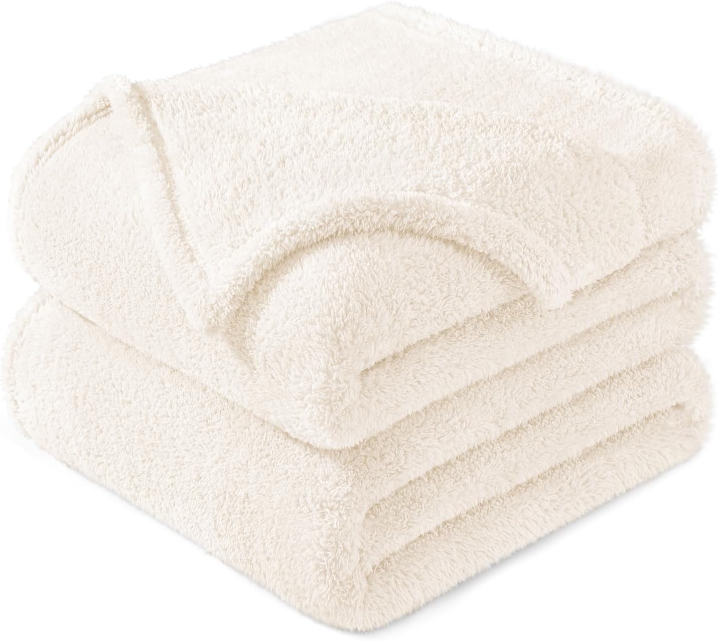 Exclusivo Mezcla Twin Size Flannel Fleece Blanket, Super Soft Velvet Plush Bed Blanket, Fuzzy Cozy and Warm for All Seasons, 60x80 Inches, Ivory