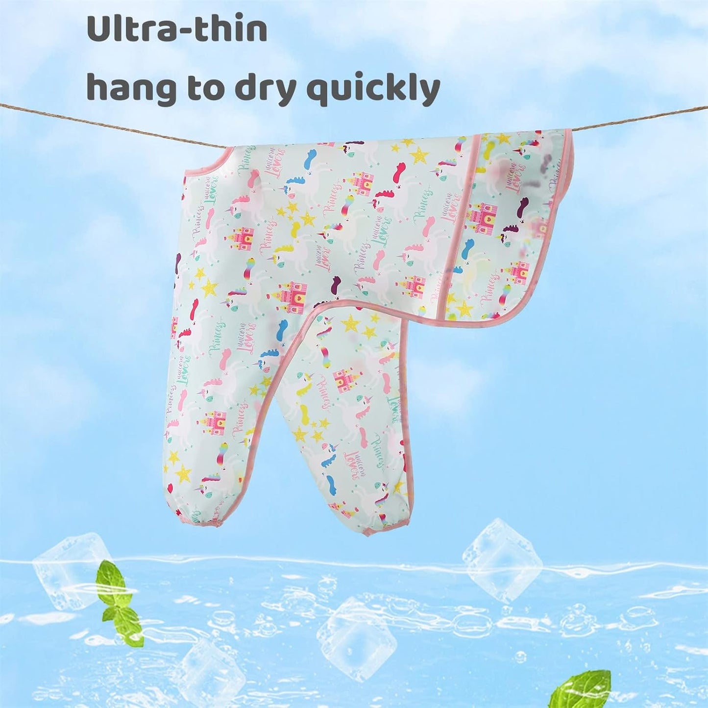 5 Pack Long Sleeve Bib,Baby Toddler Waterproof Sleeved Bib for 6-30 Months Reusable with Catch-all Pocket