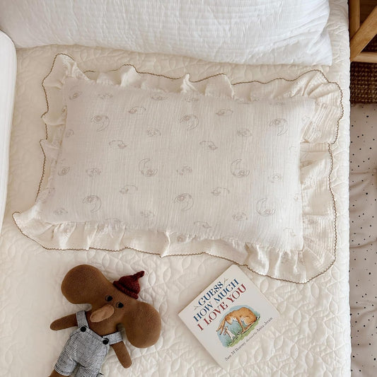 BuLuTu Muslin Toddler Pillow Case, 14"x20", Envelope Closure, 100% Cotton, Girls Boys Pillow Cover, Cute Sheep Pattern Kids Pillowcase Fit for Pillows 12"x16"/13"x18"/14"x19", 1 Pack