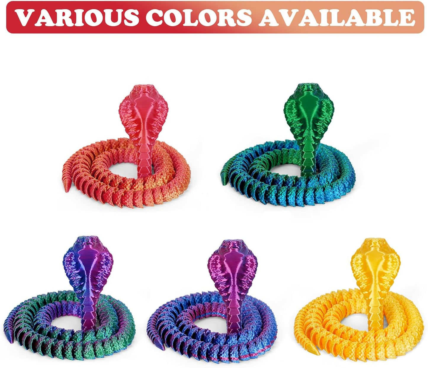 3D Printed Snake 3D Printed Animals 26in Printed Cobra Fidget Toys for Adults 3D Printed Articulated Cobra Flexiable Crystal Snake Toys for Home Office Decor
