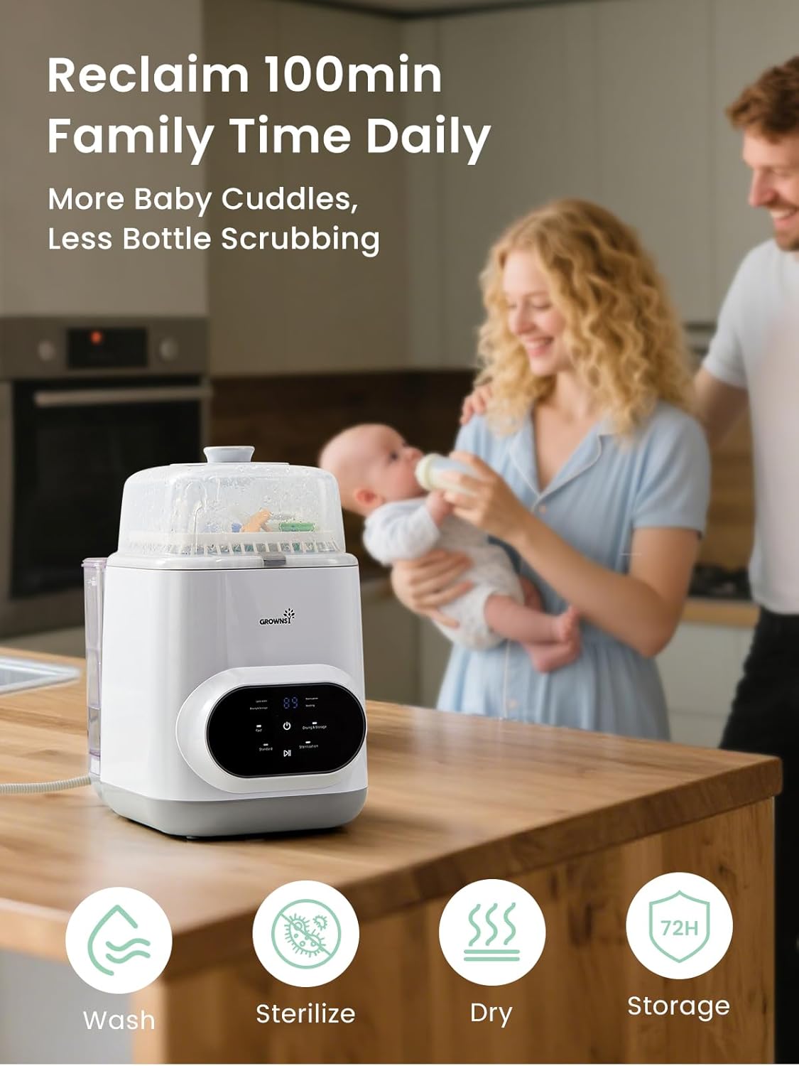 Grownsy EaseClean Bottle Washer Pro | All-in-One Bottle Washer and Sterilizer and Dryer | Baby Bottle Washer for Bottles, Pump Parts & Baby Essentials | Replaces Hand Washing