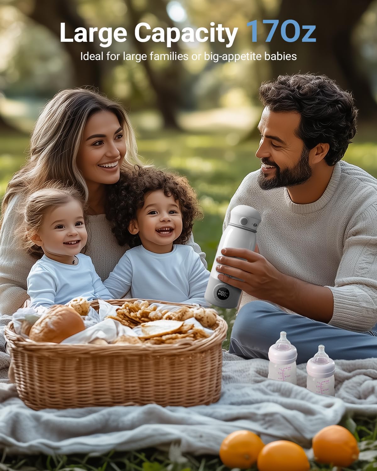 Bear Portable Bottle Warmer, Super Fast Charging, Instant Formula Breastmilk Water Warmer with 17 Ounces Capacity, Baby Milk Warmer with Fast Heating & Long Battery Life, Precise Temperature Control