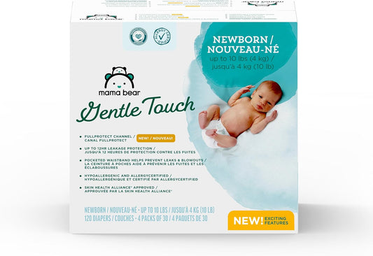 Amazon Brand - Mama Bear Gentle Touch Diapers, Size Newborn, 120 Count (4 packs of 30)