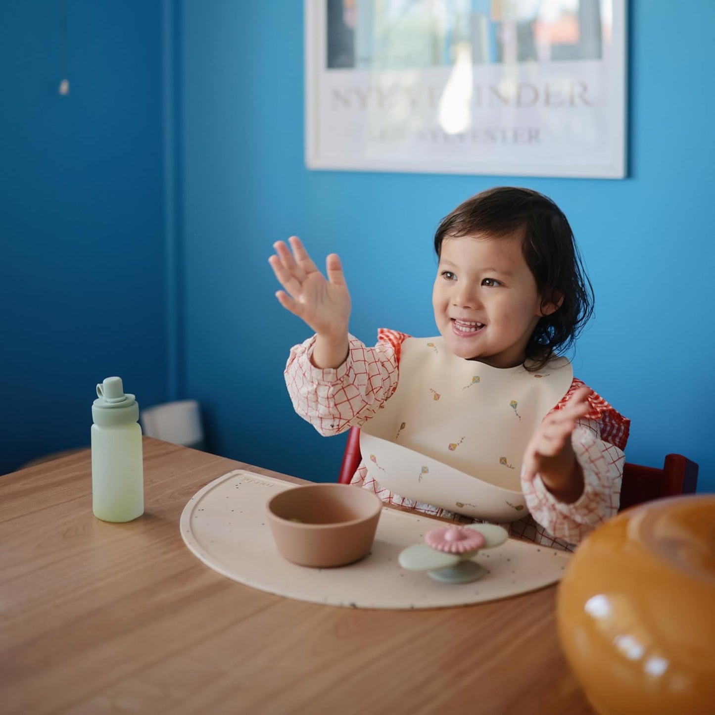 mushie Silicone Baby Bib | Adjustable Fit Waterproof Bibs (Kites)