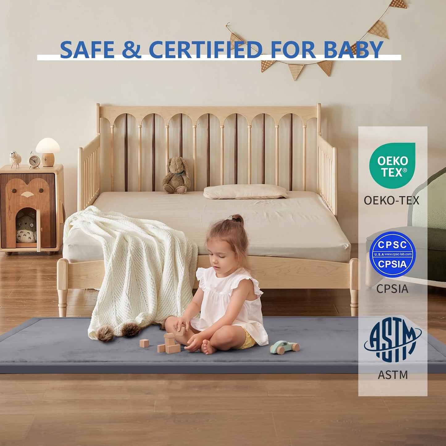 Play Mat for Babies Toddlers,1.3" Thick Elasti-Foam Anti-Fall Cushion Mat for Kids Room,28×72 Bedroom Bedside Rugs,Water-Repellent Soft Coral Velvet,Non-Slip(Dark Grey)