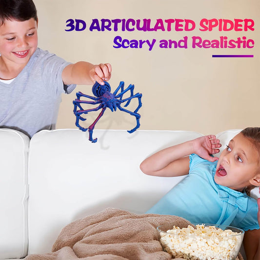 3D Printed Spider Fidget Toys, 1 Pack Articulated Fake Spider Figures Party Favors for Birthday Halloween Christmas, Stress Relief Desk Toys for Classroom Office Home (Laser-purple)