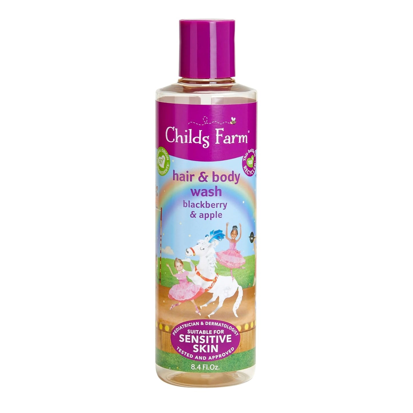 Childs Farm, Kids Hair & Body Wash for Dry, Sensitive Skin, Blackberry & Organic Apple, Gently Cleanses, Vegan, Cruelty-Free, 8.4 Fl Oz