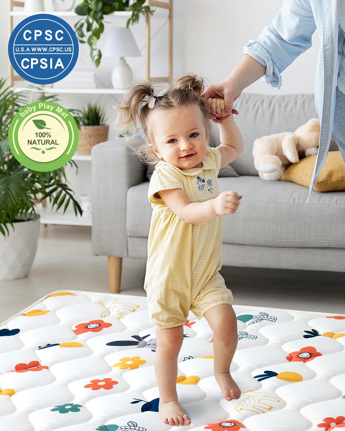 Odorless Premium Foam Baby Play Mat 79" x 63", Soft Microfiber Fabric Crawling Mat for Floor- Comfortable and Hypoallergenic, Non-Slip Cushioned Floor Playpen mat for Infants,Babies,Toddlers