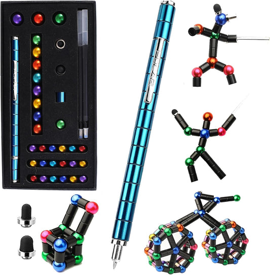 Fidget Pen,Magnetic Pen， Decompression Magnetic Toy Pen，Magnet Pen Fidget Toy Relieve Pressure Novel Toy Gift for Kids or Friends! (Big Colored Bead Blue)
