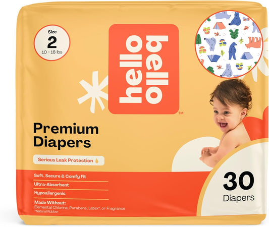 Hello Bello Premium Diapers Size 2 (10-16 lbs), Happy Camper Designs, 30ct Jumbo Pack