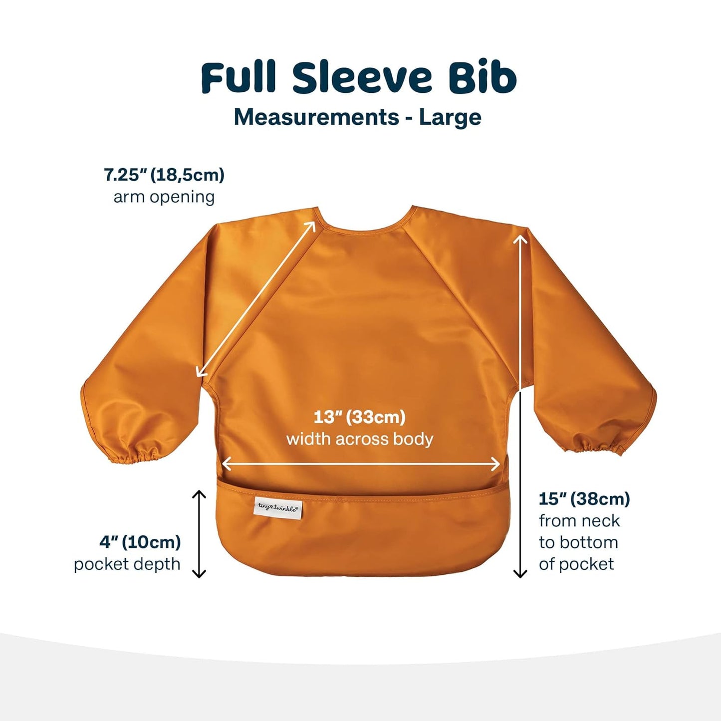 Tiny Twinkle Mess Proof Baby Bibs, 2pk Waterproof Smock Baby Bibs for Eating, Machine Washable Long Sleeve Bibs, Baby Led Weaning, Toddler Bibs, BLW Supplies (Sand Cinnamon, Large 2-4 Years)