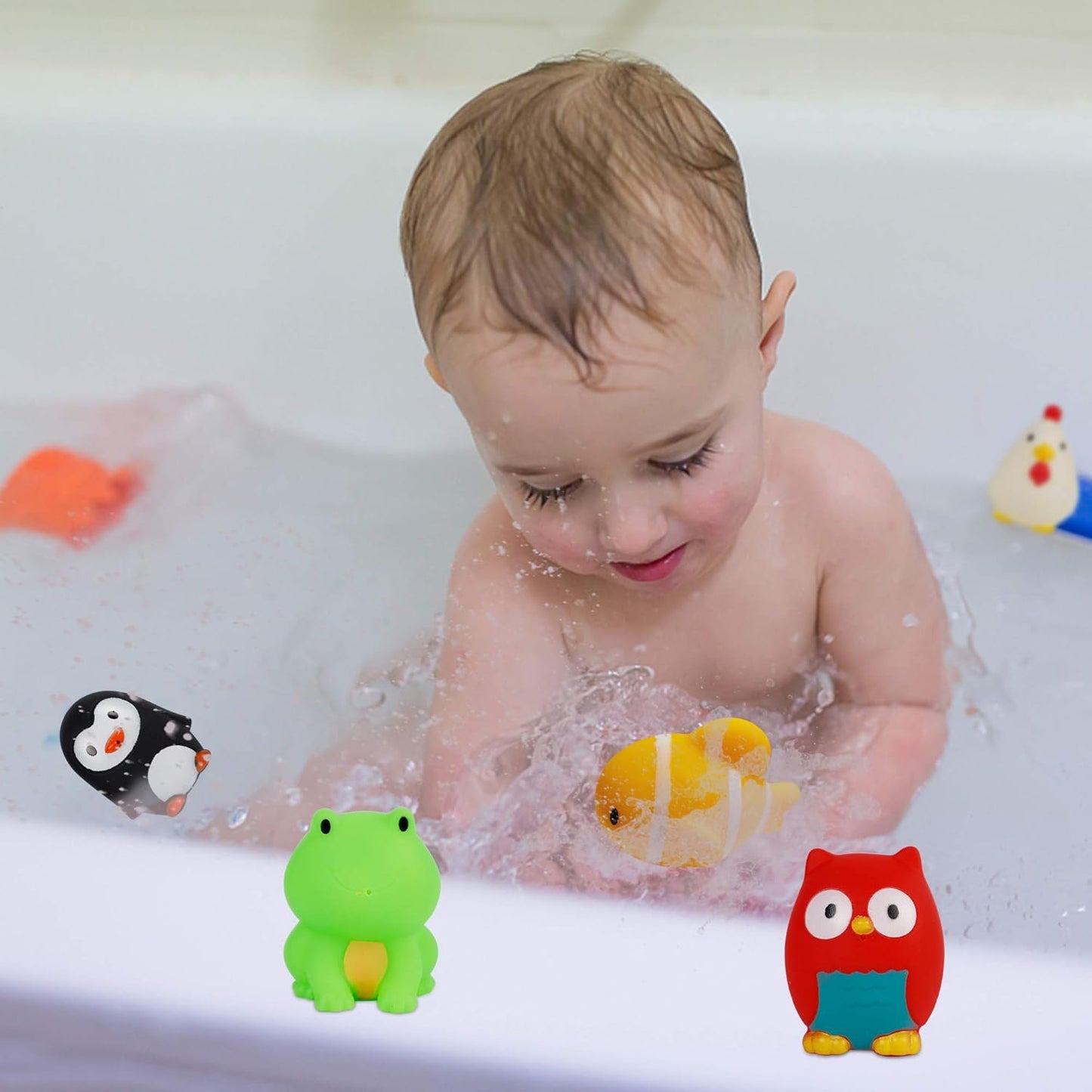 Set of 18 Animals Bath Squirters Toy Set for Toddler, Colorful Assorted Sea Animals Flower Floating Bathtub Squirter Toys for Baby Shower Bath Tub Pool (Animal)