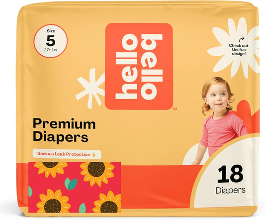 Hello Bello Diapers, Size 5 (27 lbs) Flower Child, 18 Count of Premium Disposable Baby Diapers, Hypoallergenic with Soft, Cloth-Like Feel