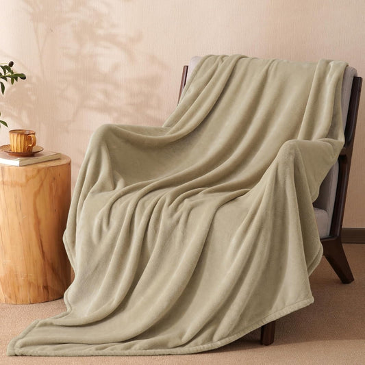 PHF Ultra Soft Fleece Throw Blanket, No Shed No Pilling Luxury Plush Cozy 300GSM Lightweight Blanket for Bed, Couch, Chair, Sofa Suitable for All Season, 50" x 60", Khaki