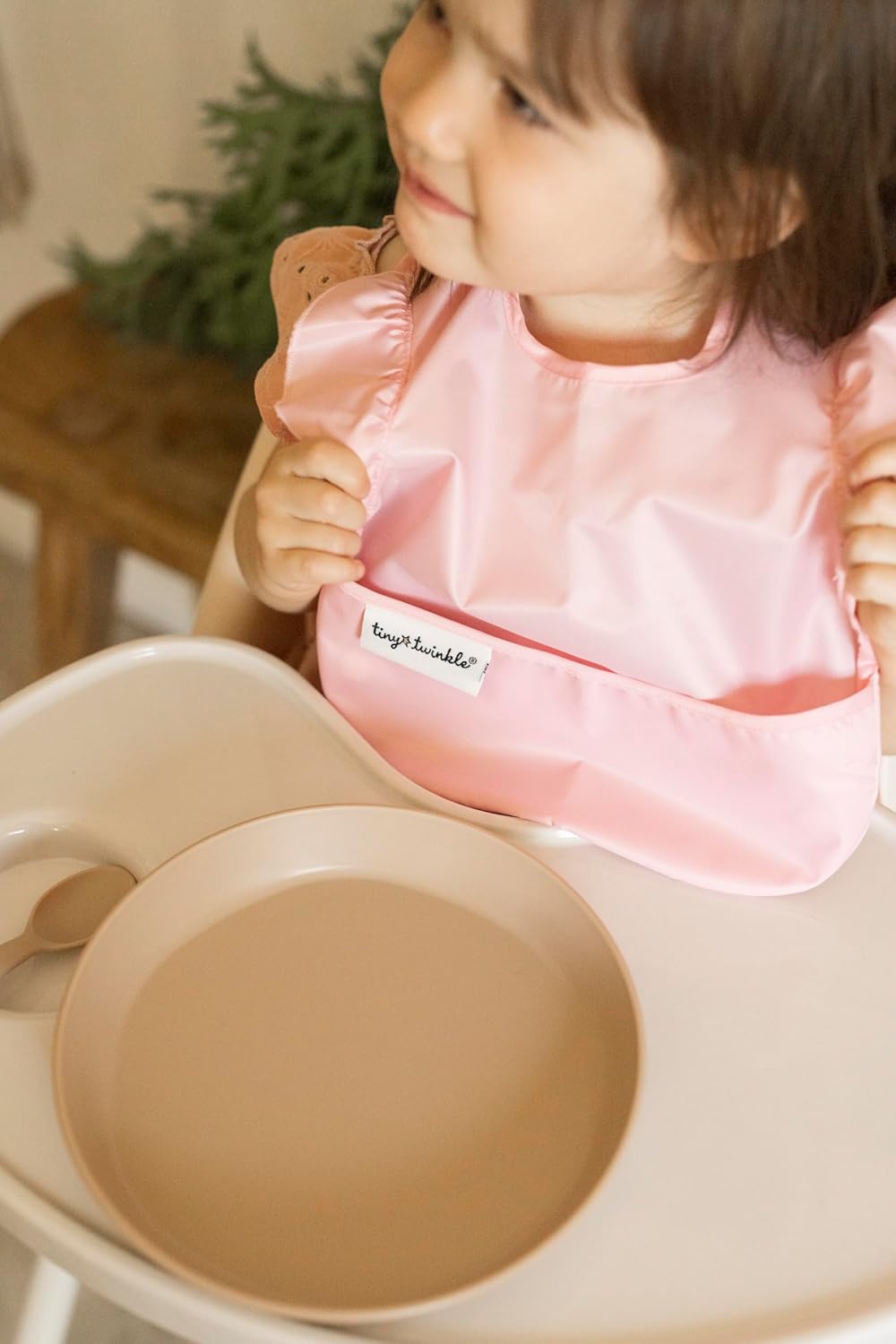 Tiny Twinkle Mess Proof Baby Bibs for Eating - Waterproof, Wipeable Bibs - Toddler Bibs - Travel Friendly - PFAS, PVC, BPA, Phthalate Free - Baby Food Bibs(3 Pack,Blue Floral)