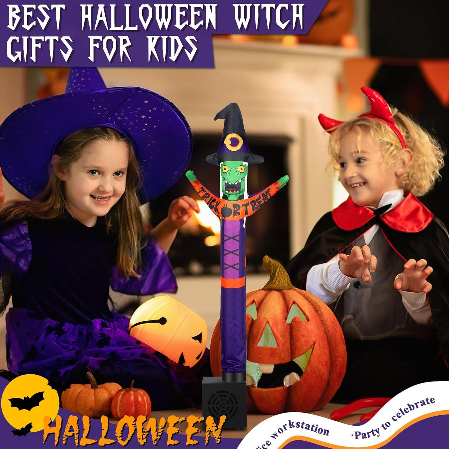 Halloween Wacky Waving Inflatable Tube Guy Gift Witch Mini Inflatable Tube Man with Blower Desktop Ghost Air Tubes Toy Inflatable Man Dancing Small Desk Decorations for Halloween Party Decor