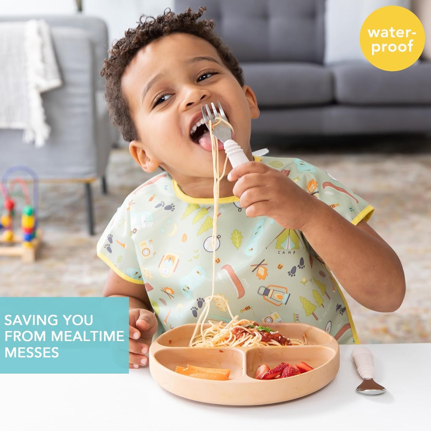 Bumkins Bibs - Toddler Bibs, Waterproof, Large for 1-3 Years, Short Sleeve